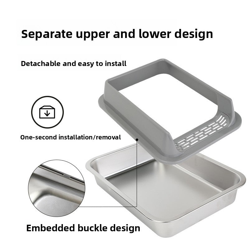 Stainless Steel Semi-Enclosed Cat Litter Box with Lid