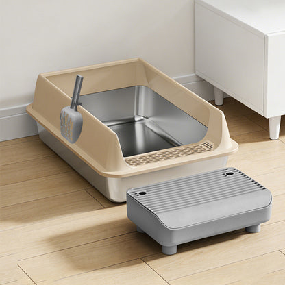 Stainless Steel Semi-Enclosed Cat Litter Box with Lid