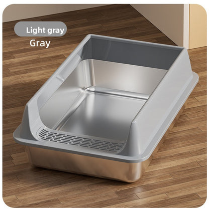 Stainless Steel Semi-Enclosed Cat Litter Box with Lid