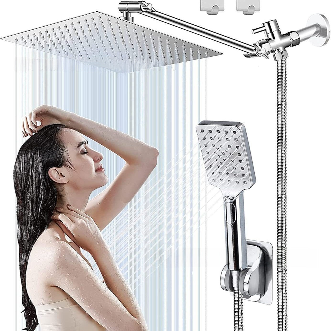 Stainless Steel Shower Set with 8 Functions and Extension Rod