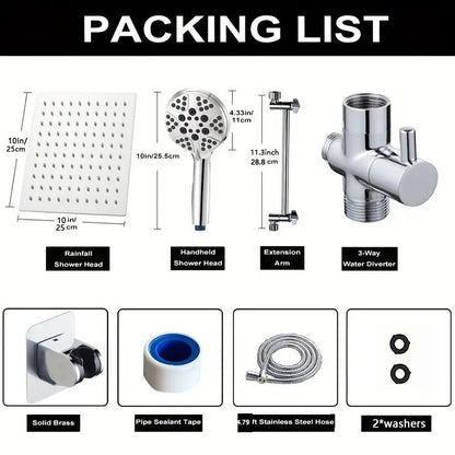 Stainless Steel Shower Set with 8 Functions and Extension Rod