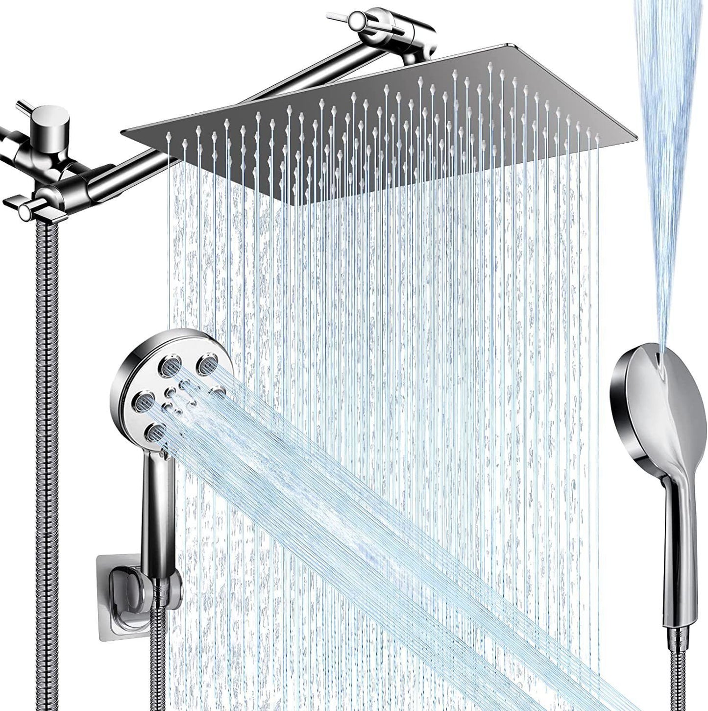 Stainless Steel Shower Set with 8 Functions and Extension Rod