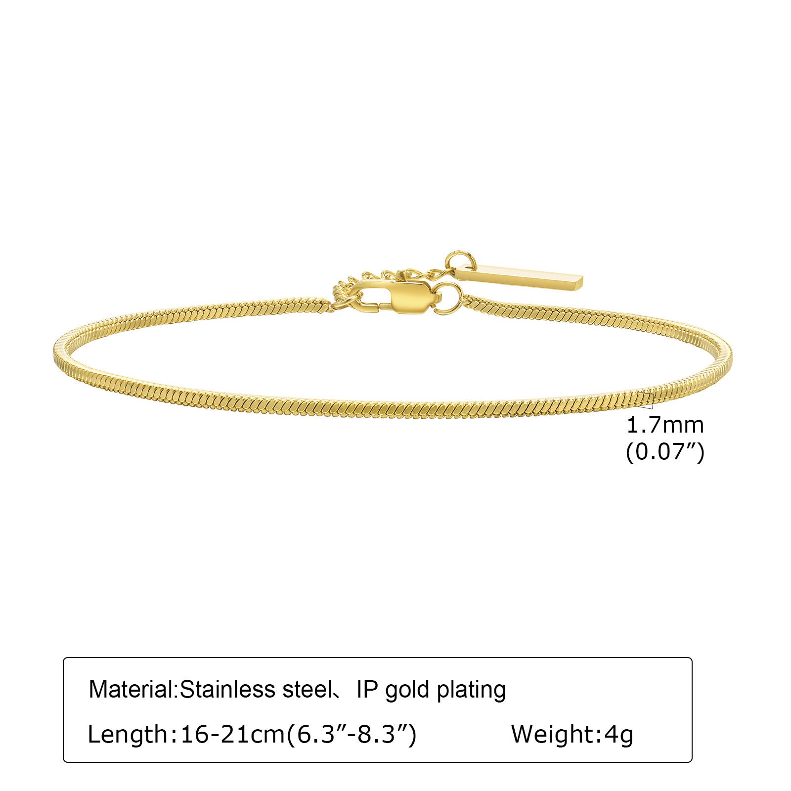Stainless steel square snake chain bracelet