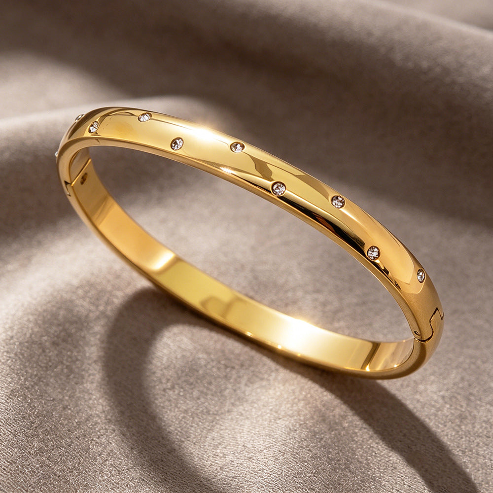 Stainless Steel Starry Inlay Zirconia Gold Bracelet for Women