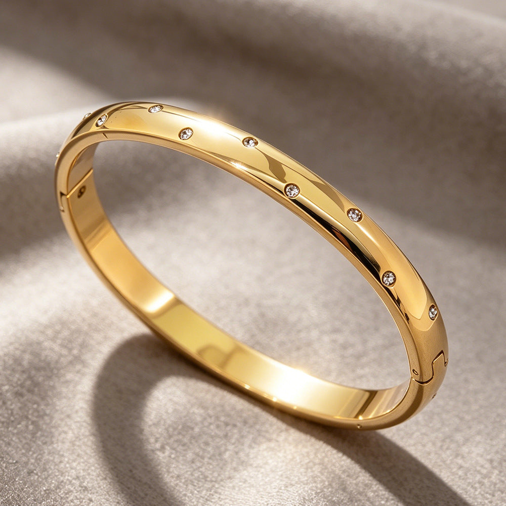 Stainless Steel Starry Inlay Zirconia Gold Bracelet for Women