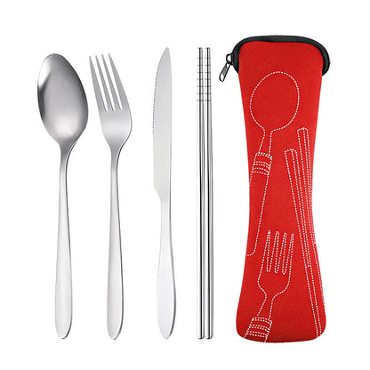 Stainless Steel Tableware Set with Storage Bag