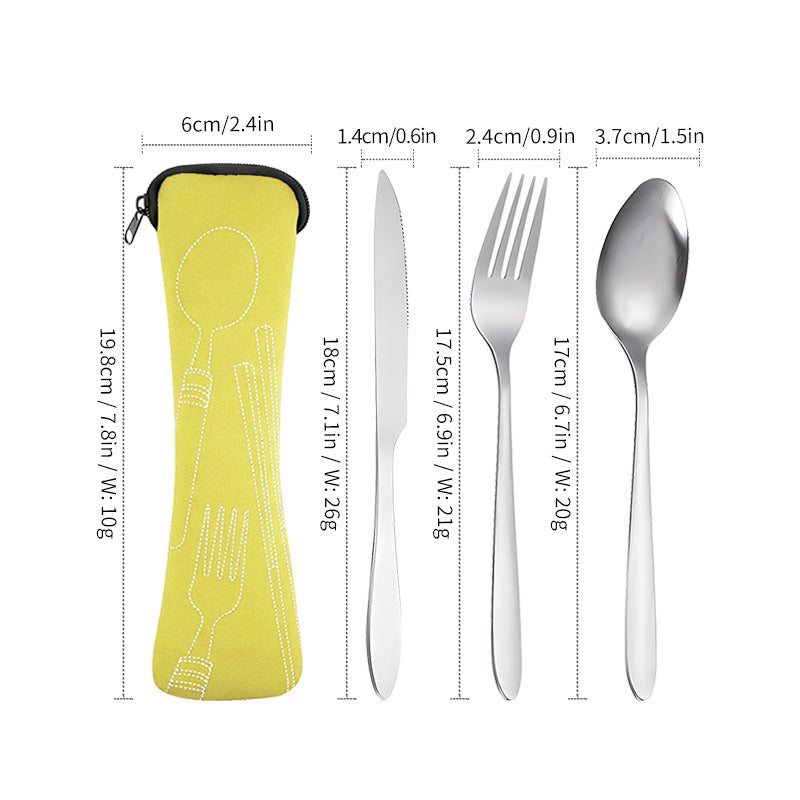 Stainless Steel Tableware Set with Storage Bag