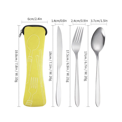 Stainless Steel Tableware Set with Storage Bag