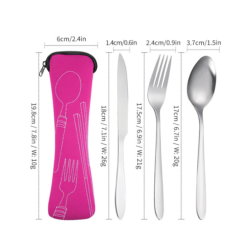 Stainless Steel Tableware Set with Storage Bag