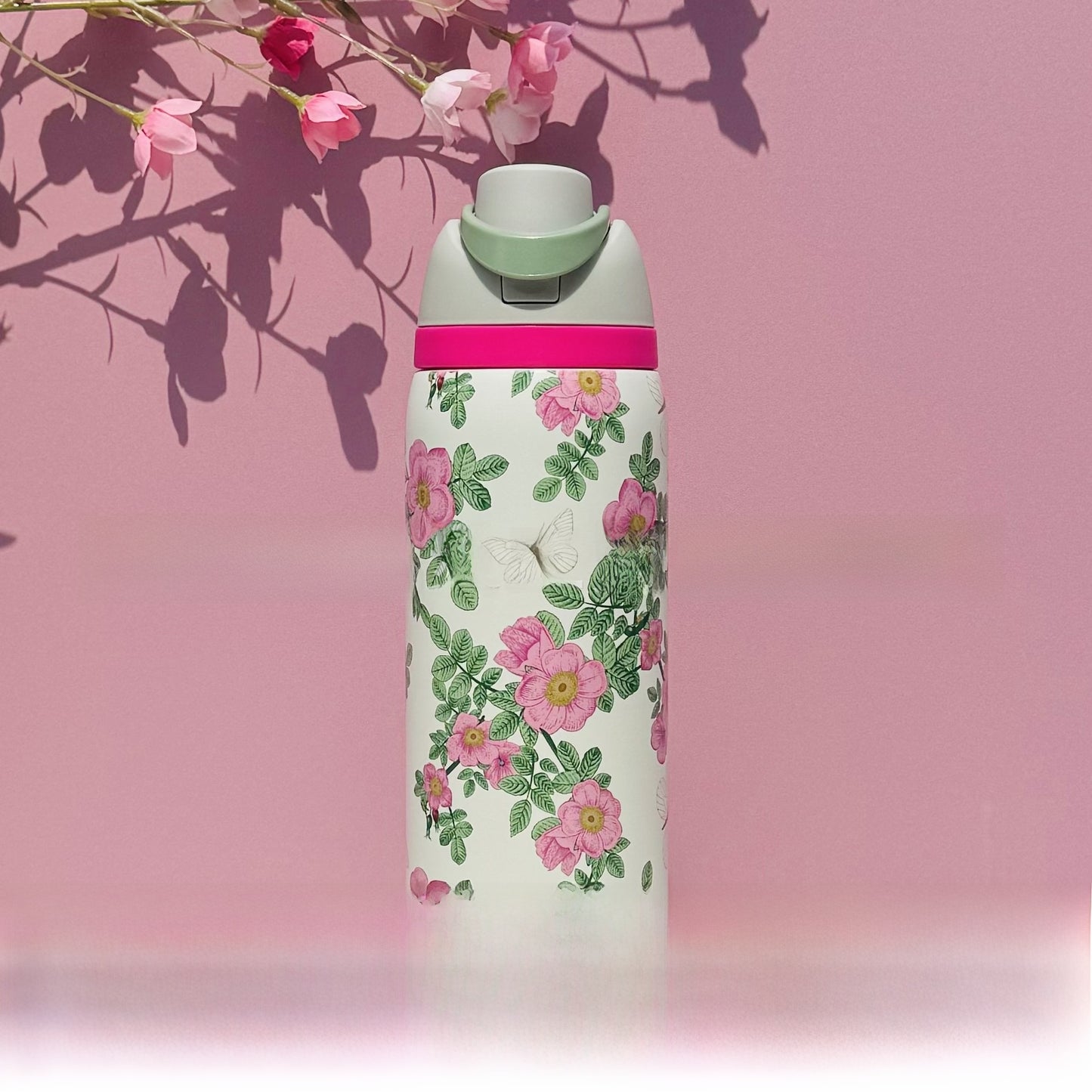 Stainless Steel Thermos Cup with Butterfly Floral Print