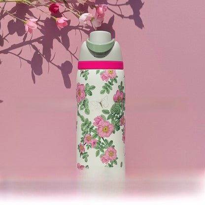 Stainless Steel Thermos Cup with Butterfly Floral Print