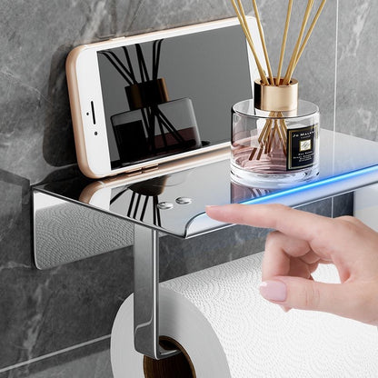 Stainless Steel Toilet Paper Holder with Phone Stand