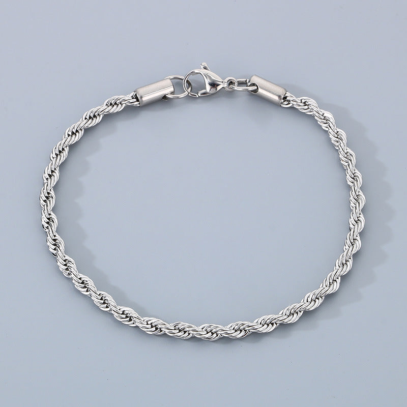 Stainless Steel Twist Chain Men's Bracelet with 18K Gold Toggle Clasp