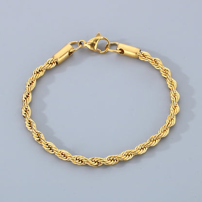 Stainless Steel Twist Chain Men's Bracelet with 18K Gold Toggle Clasp