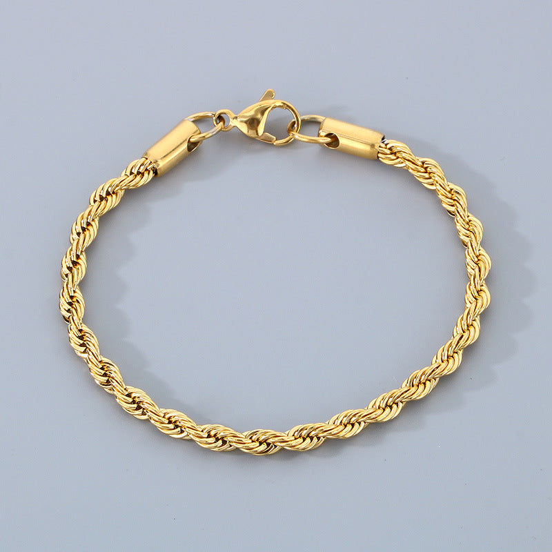 Stainless Steel Twist Chain Men's Bracelet with 18K Gold Toggle Clasp