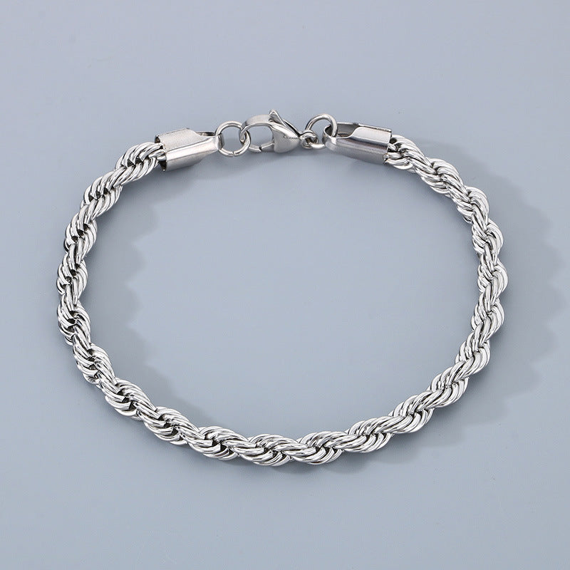 Stainless Steel Twist Chain Men's Bracelet with 18K Gold Toggle Clasp