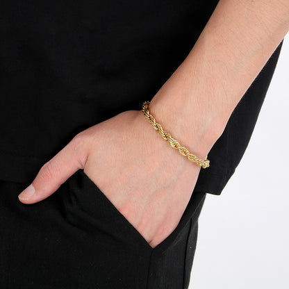Stainless Steel Twist Chain Men's Bracelet with 18K Gold Toggle Clasp