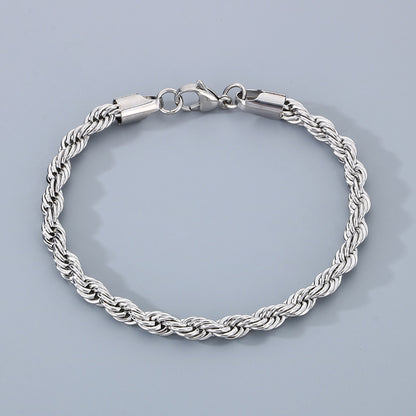 Stainless Steel Twist Chain Men's Bracelet with 18K Gold Toggle Clasp