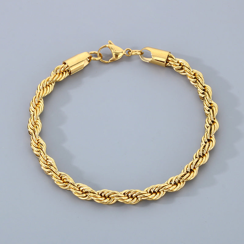 Stainless Steel Twist Chain Men's Bracelet with 18K Gold Toggle Clasp