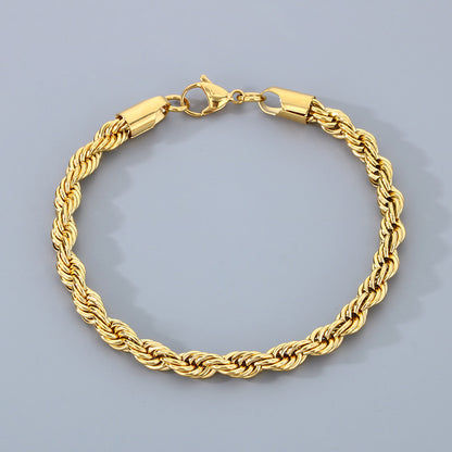 Stainless Steel Twist Chain Men's Bracelet with 18K Gold Toggle Clasp
