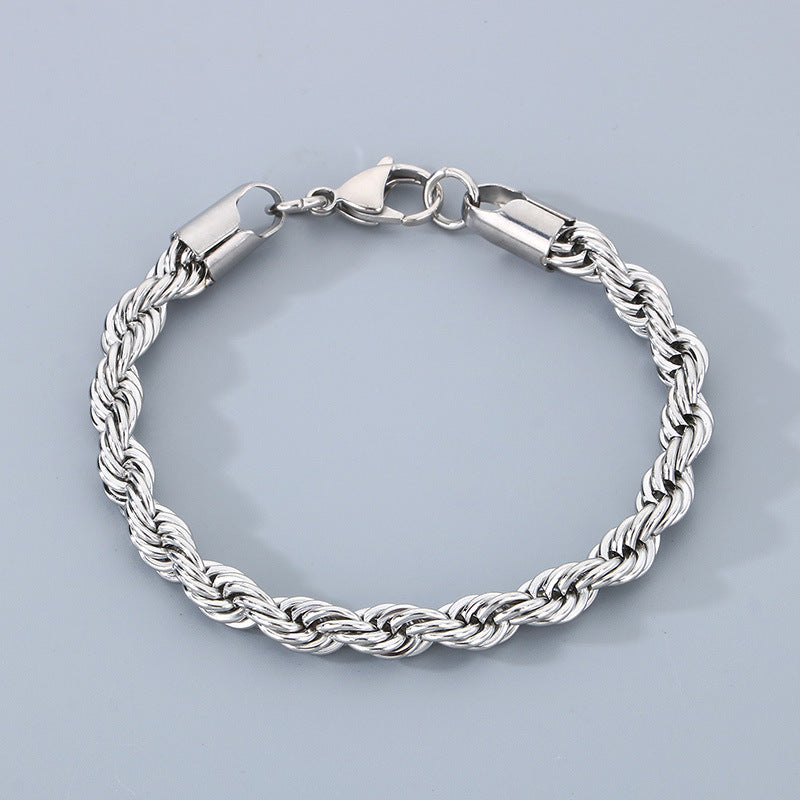 Stainless Steel Twist Chain Men's Bracelet with 18K Gold Toggle Clasp