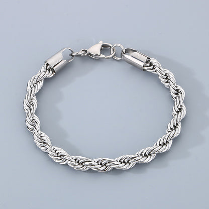 Stainless Steel Twist Chain Men's Bracelet with 18K Gold Toggle Clasp
