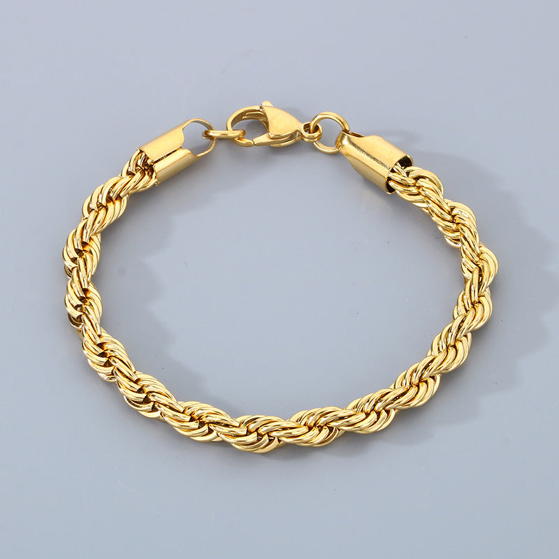Stainless Steel Twist Chain Men's Bracelet with 18K Gold Toggle Clasp