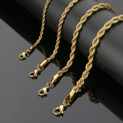 Stainless Steel Twist Chain Men's Bracelet with 18K Gold Toggle Clasp