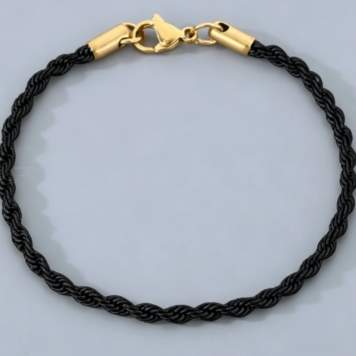 Stainless Steel Twist Chain Men's Bracelet with 18K Gold Toggle Clasp