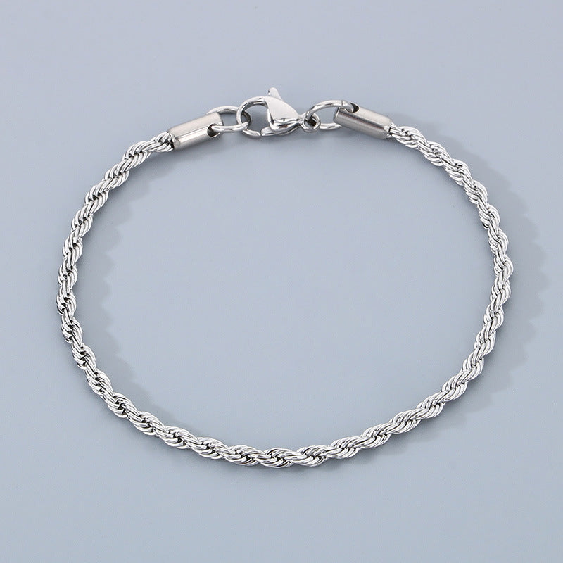Stainless Steel Twist Chain Men's Bracelet with 18K Gold Toggle Clasp