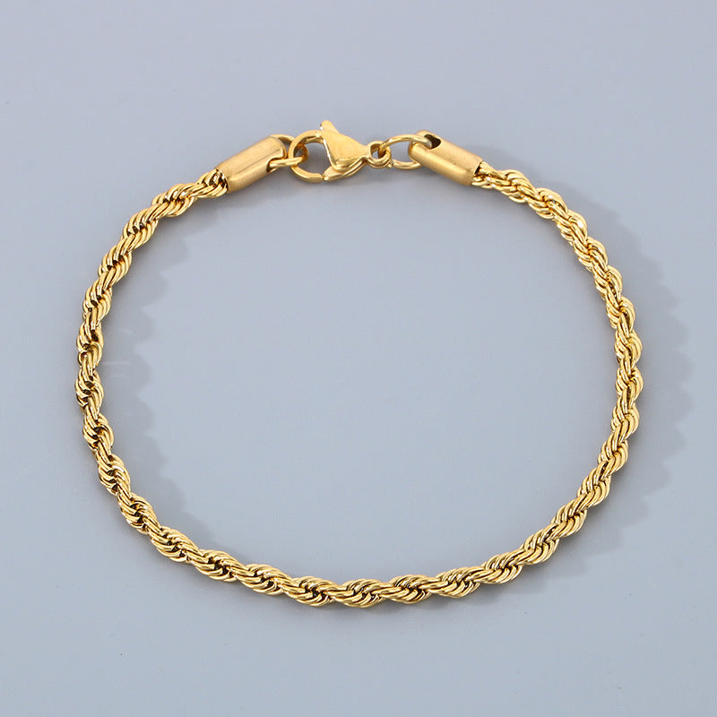 Stainless Steel Twist Chain Men's Bracelet with 18K Gold Toggle Clasp