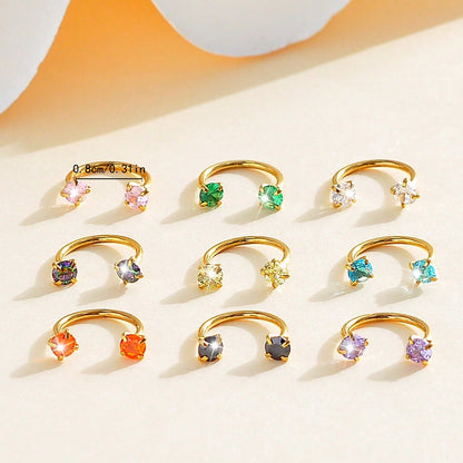 Stainless Steel U-Shaped Nose Stud with Zircon