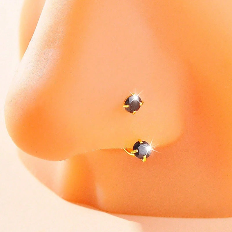 Stainless Steel U-Shaped Nose Stud with Zircon