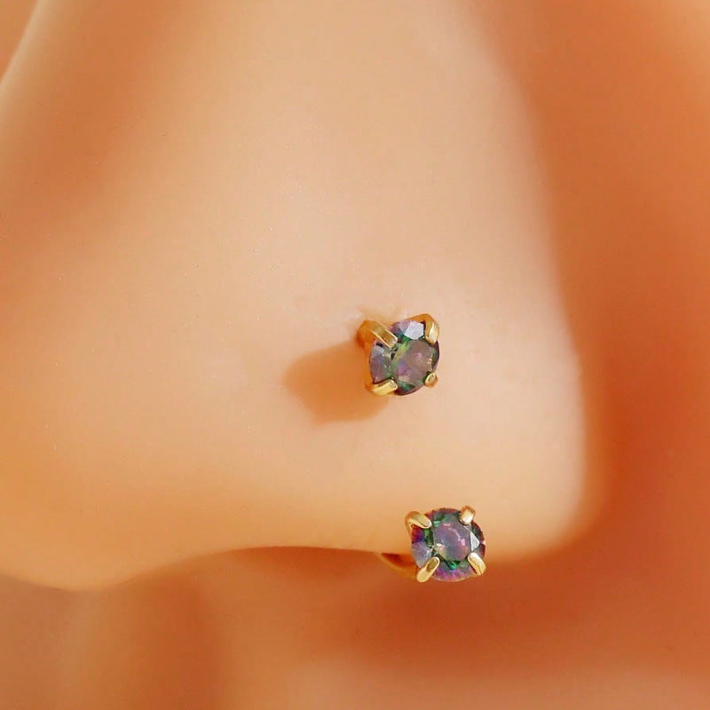 Stainless Steel U-Shaped Nose Stud with Zircon