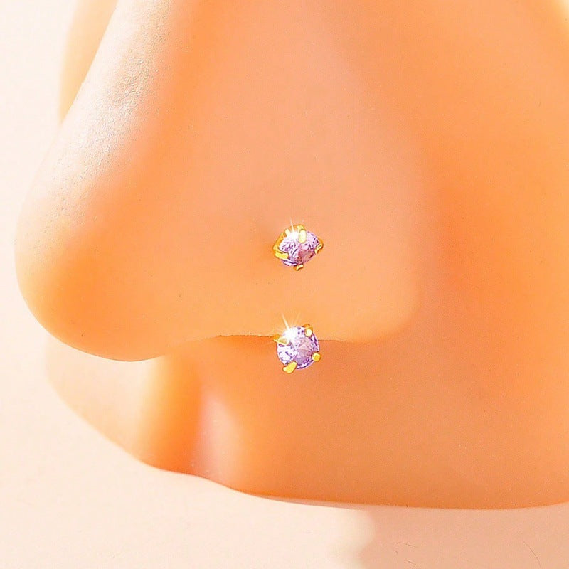 Stainless Steel U-Shaped Nose Stud with Zircon