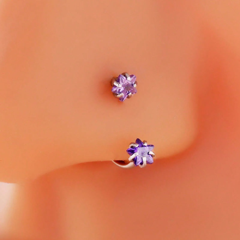 Stainless Steel U-Shaped Nose Stud with Zircon