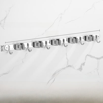 Stainless Steel Wall-Mounted Mop Rack with Hooks and Clips