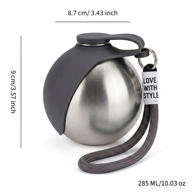Stainless steel water bottle with hook and foldable silicone cup