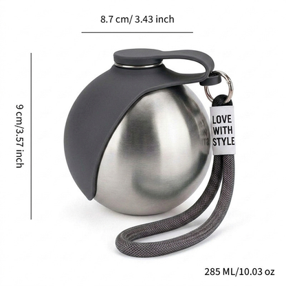 Stainless steel water bottle with hook and foldable silicone cup