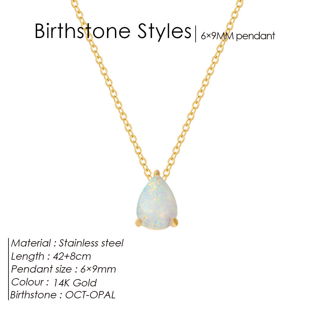 Stainless Steel Water Drop Zircon Necklace