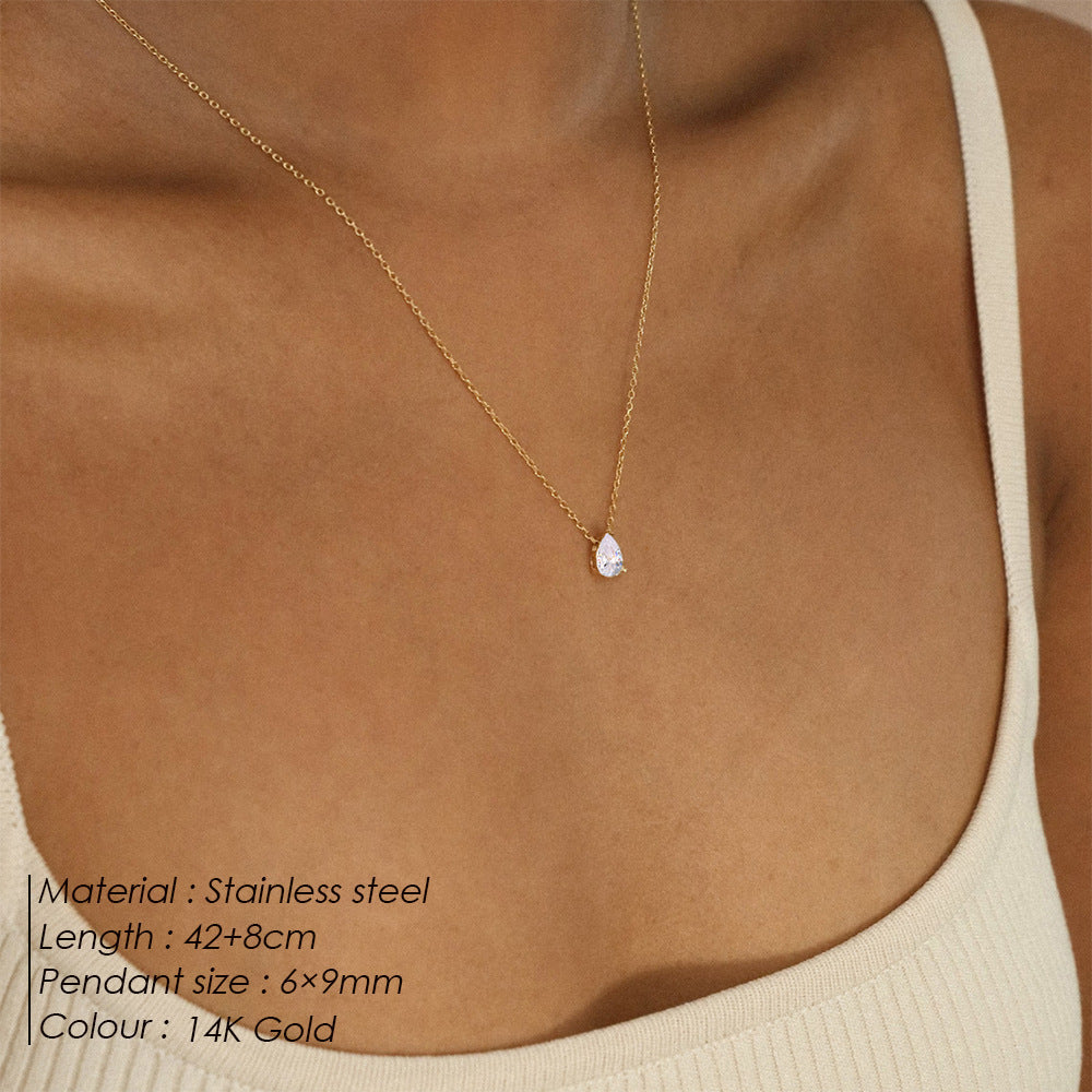 Stainless Steel Water Drop Zircon Necklace