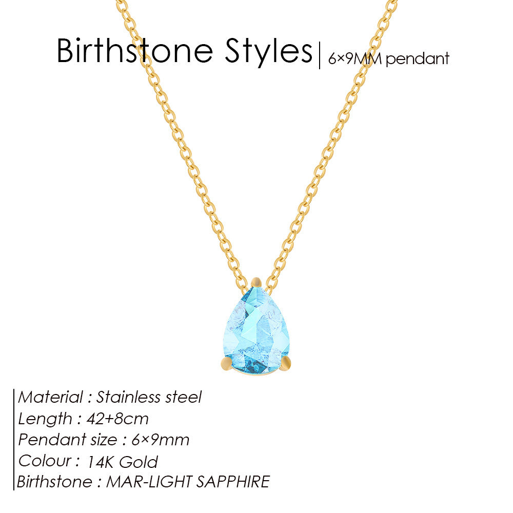 Stainless Steel Water Drop Zircon Necklace