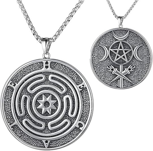 Stainless steel witch double-sided pendant