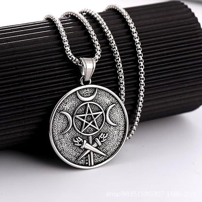 Stainless steel witch double-sided pendant