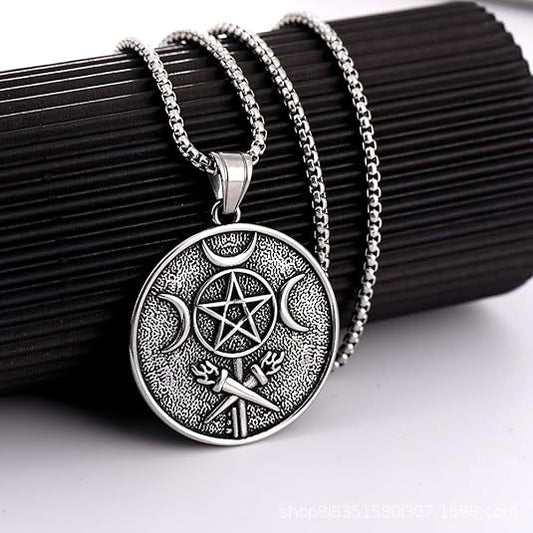 Stainless steel witch double-sided pendant