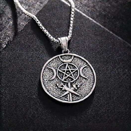 Stainless steel witch double-sided pendant