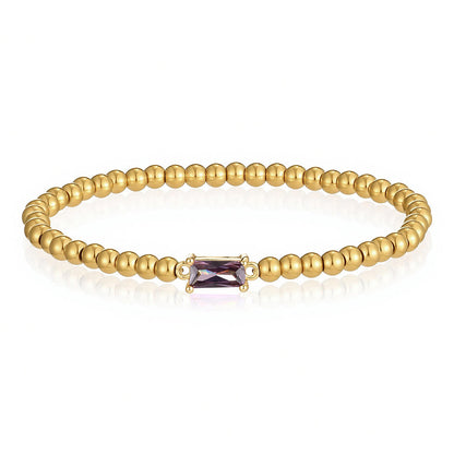 Stainless Steel Zircon Bead Elastic Bracelet