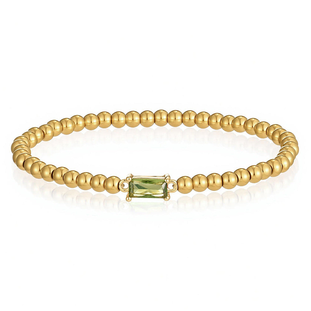 Stainless Steel Zircon Bead Elastic Bracelet