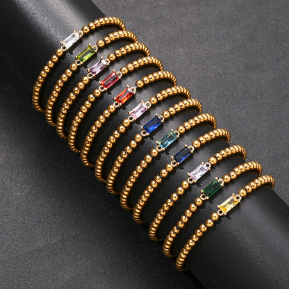 Stainless Steel Zircon Bead Elastic Bracelet