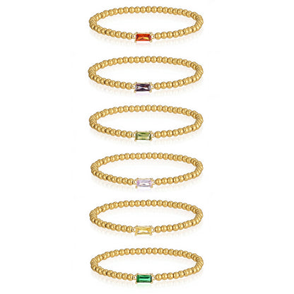 Stainless Steel Zircon Bead Elastic Bracelet